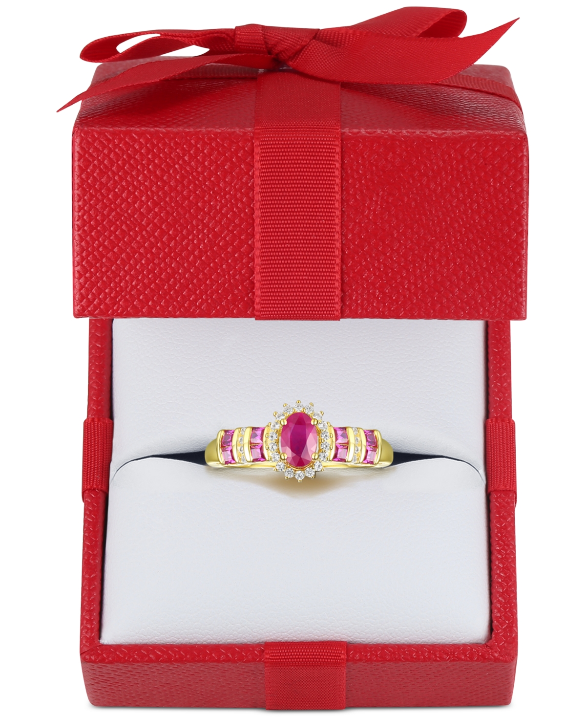 Sapphire (1 ct. t.w.) & Diamond (1/8 ct. t.w.) Ring (Also in Emerald & Ruby) in 14k Gold - Ruby with 14k Yellow Gold
