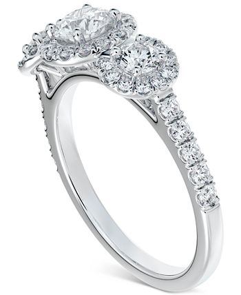 De Beers Forevermark - Diamond Halo Three Stone Diamond Engagement Ring (1-1/3 ct. t.w.) in 14k White Gold