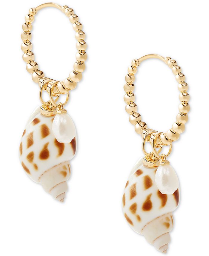 Kendra Scott 14k Gold Plated Shell Imitation Pearl Charm Huggie