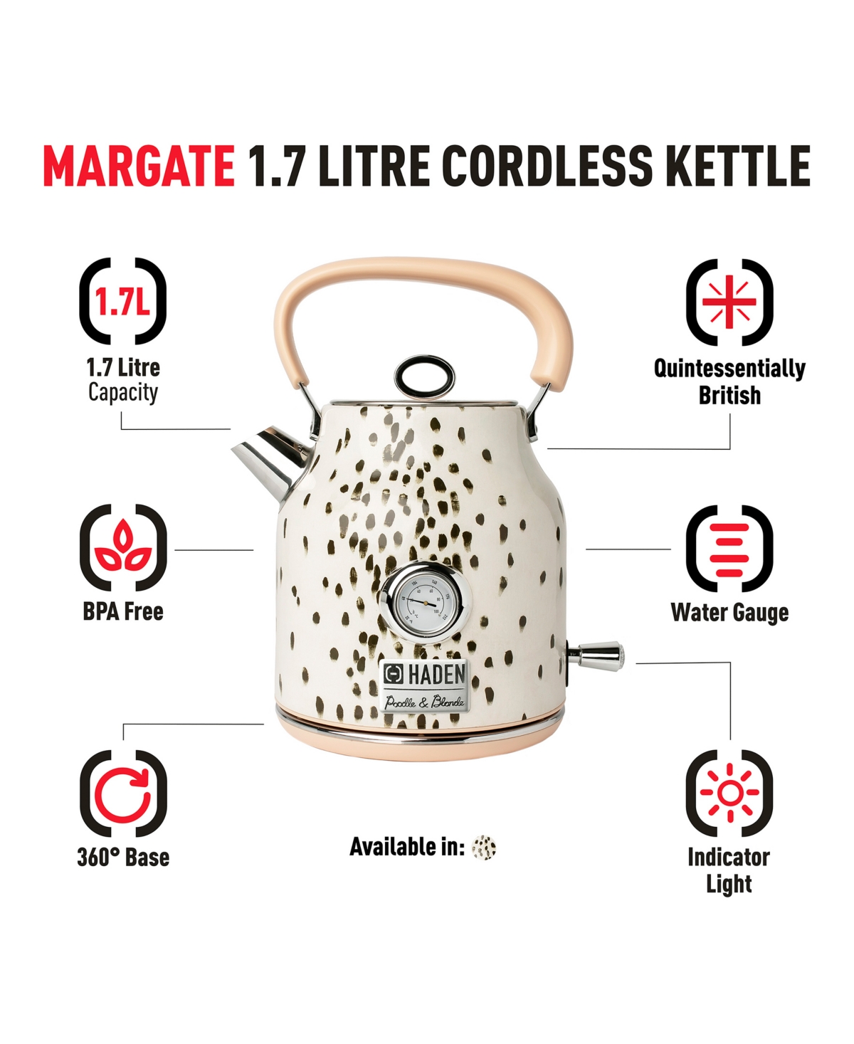Shop Haden Margate Poodle And Blonde 1.7 L- 7 Cup Cordless, Electric Kettle Bpa Free Auto-shut-off In White,brown Spots,pink