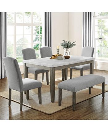 Furniture - Emily Marble Dining 6-Pc Set ( Table, 4 Side Chairs  & Bench)