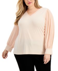 Plus Size Chiffon-Sleeve Blouse