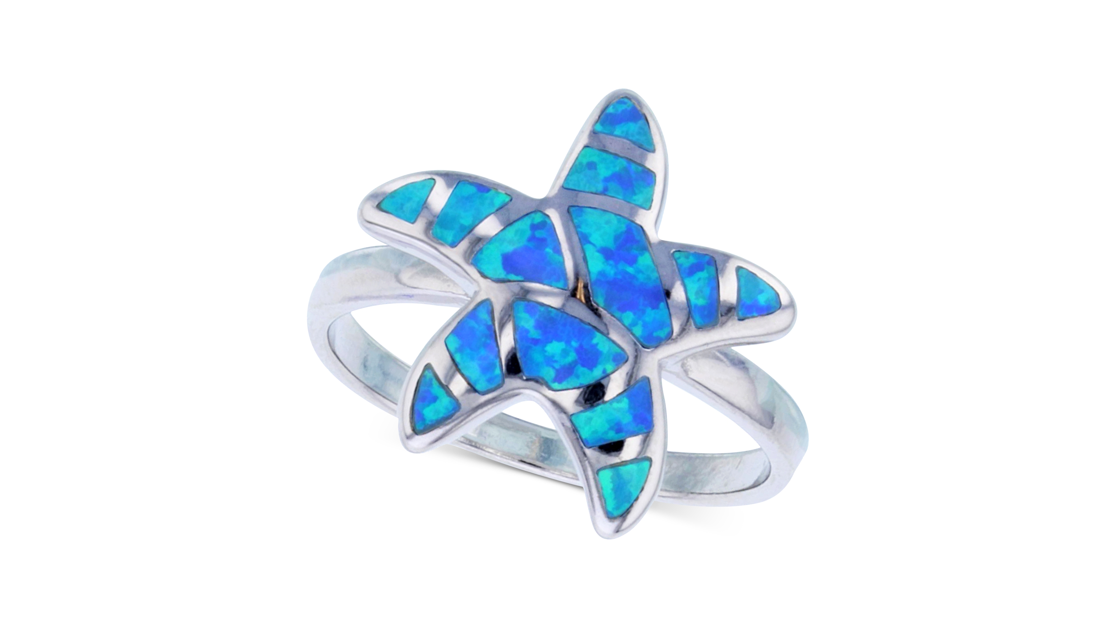Lab-Grown Blue Opal Starfish Ring Sterling Silver