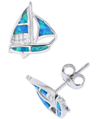 Macy's - Lab-Grown Blue Opal Sailboat Stud Earrings in Sterling Silver