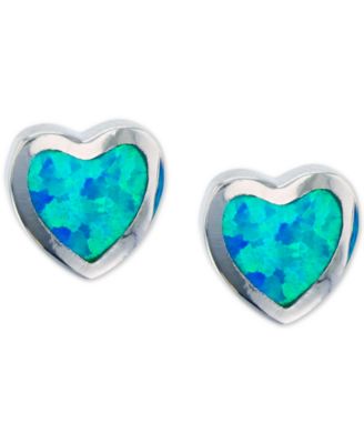 Macy's - Lab-Grown Blue Opal Heart Stud Earrings in Sterling Silver