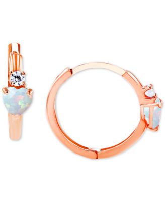 Lab-Grown Opal (1/5 ct. t.w.) & Lab-Grown White Sapphire (1/10 ct. t.w.) Heart Small Hoop Earrings, 0.5"