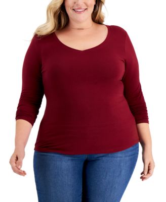 Plus Size Long Sleeve V-Neck Top