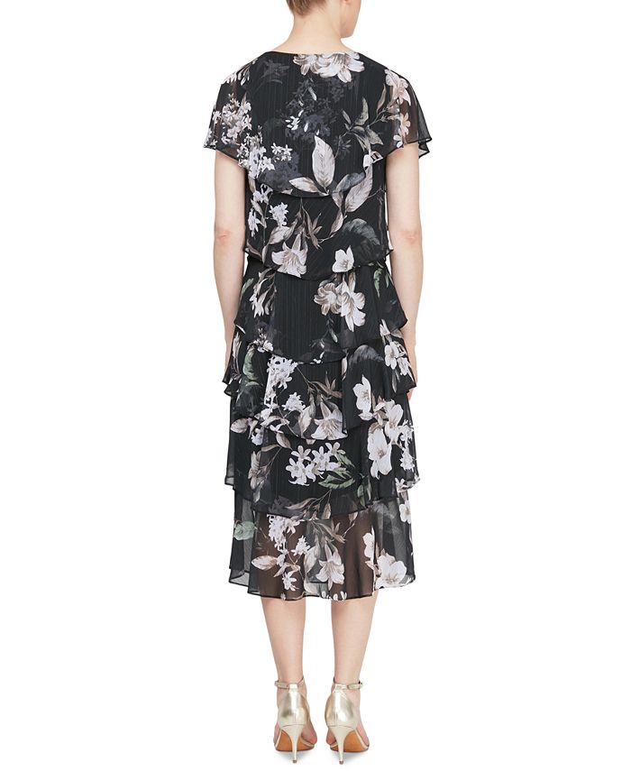 SL Fashions Printed Tiered Dress Macy's