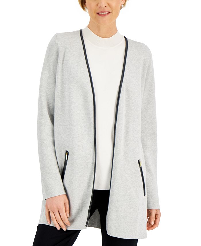 Charter Club Womens Plus Ribbed Open Front Cardigan Sweater