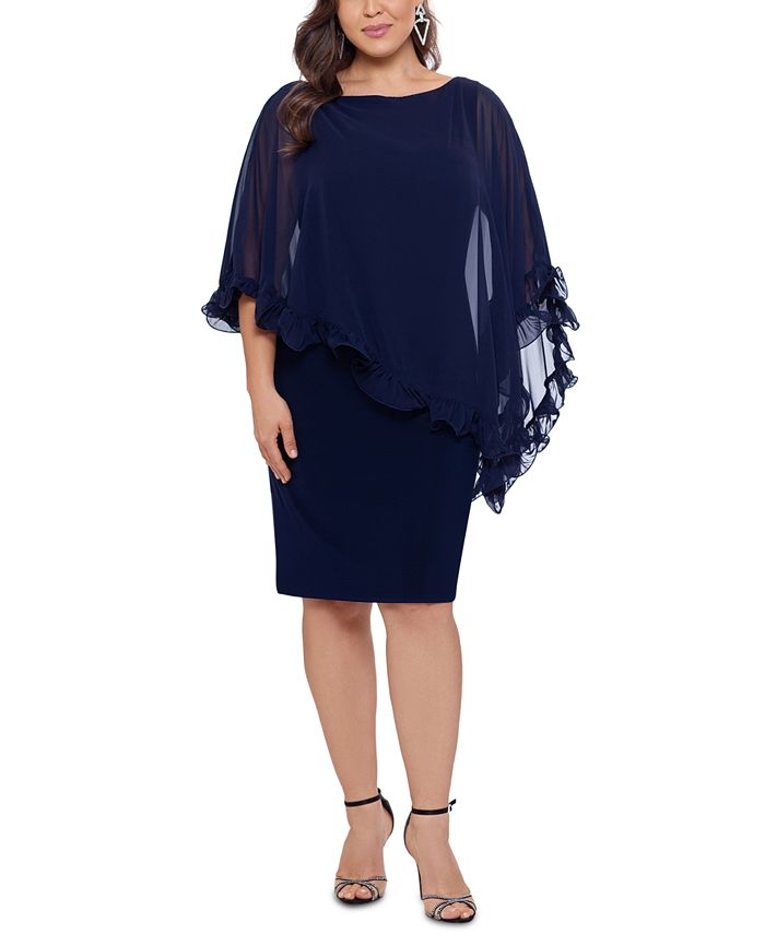 XSCAPE Plus Size Ruffled Overlay Sheath Dress - Macy's