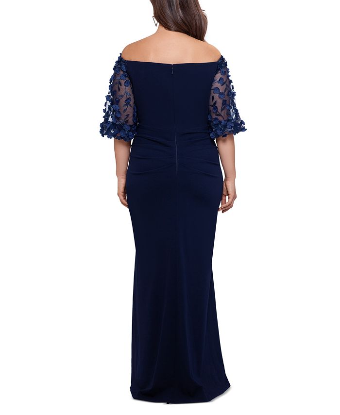 XSCAPE Plus Size Off-The-Shoulder Embellished-Sleeve Gown - Macy's