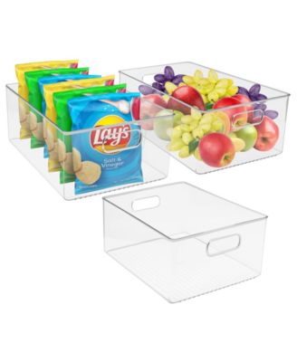3 Pack Large Clear Plastic Container Bins - Great for Organizing the Kitchen, Fridge, Pantry and More