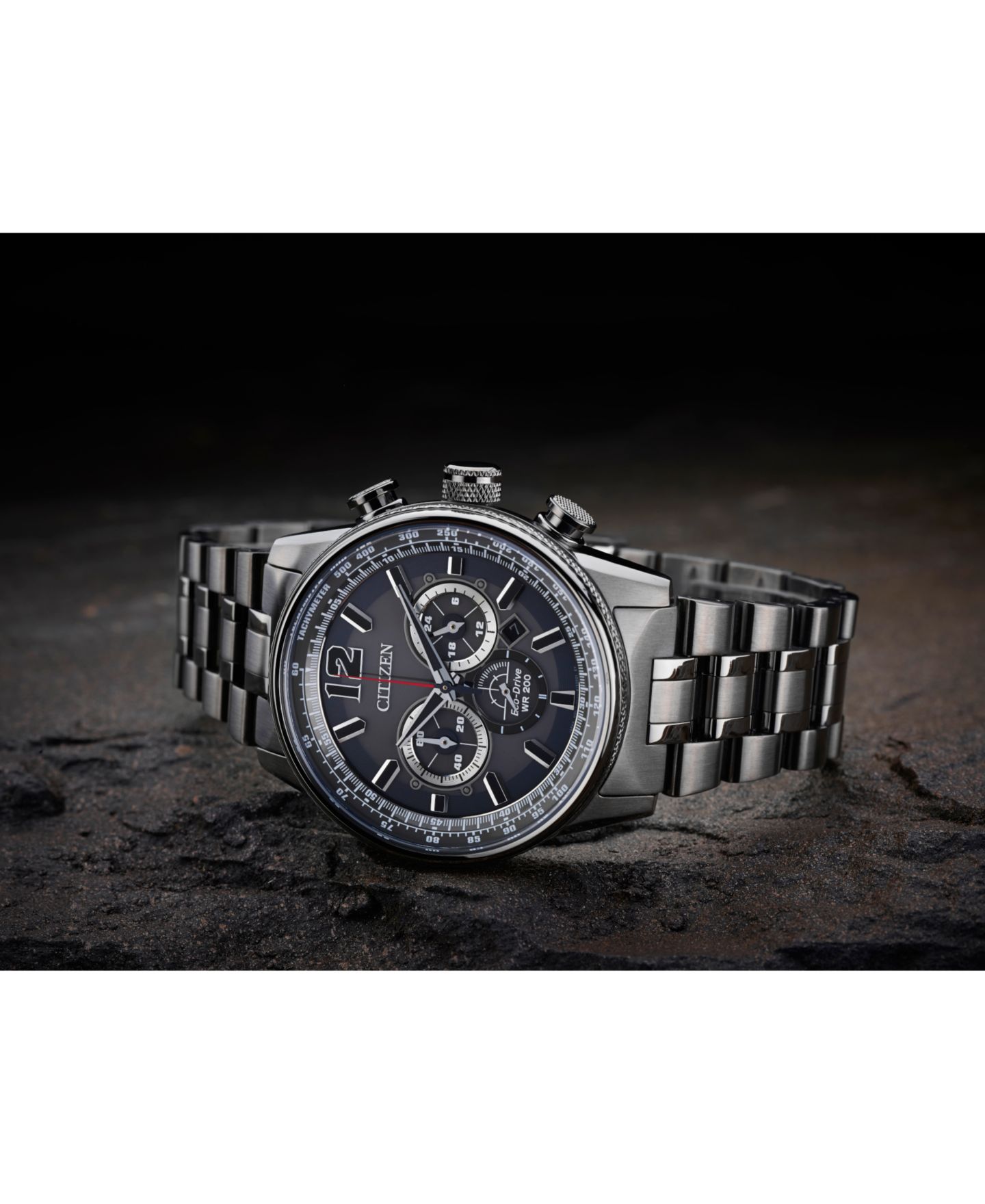 Мужские часы Citizen Eco-Drive Chronograph Nighthawk Gray Stainless Steel Bracelet Watch 43mm — фото 3