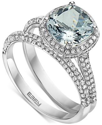 EFFY Collection EFFY® Aquamarine (2-1/6 ct. t.w.) & Diamond (3/4 ct. t.w.)  Bridal Set in 14k White Gold - Macy's