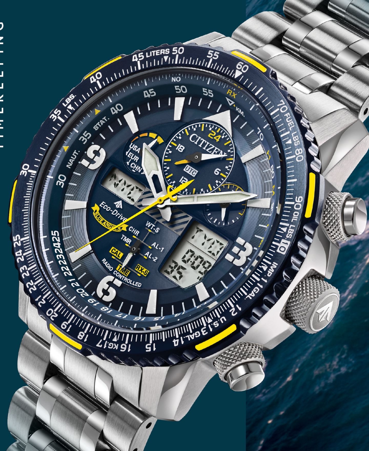 Мужские часы Citizen Eco-Drive Analog-Digital Promaster Blue Angels Skyhawk A-T Stainless Steel Bracelet Watch 46mm — фото 3