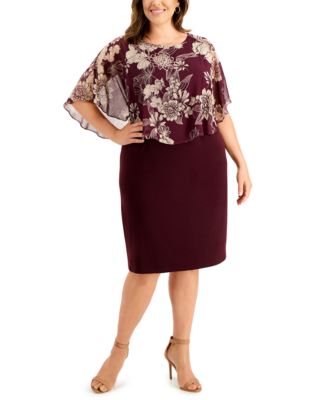 Connected Plus Size Printed-Chiffon Popover Dress - Macy's