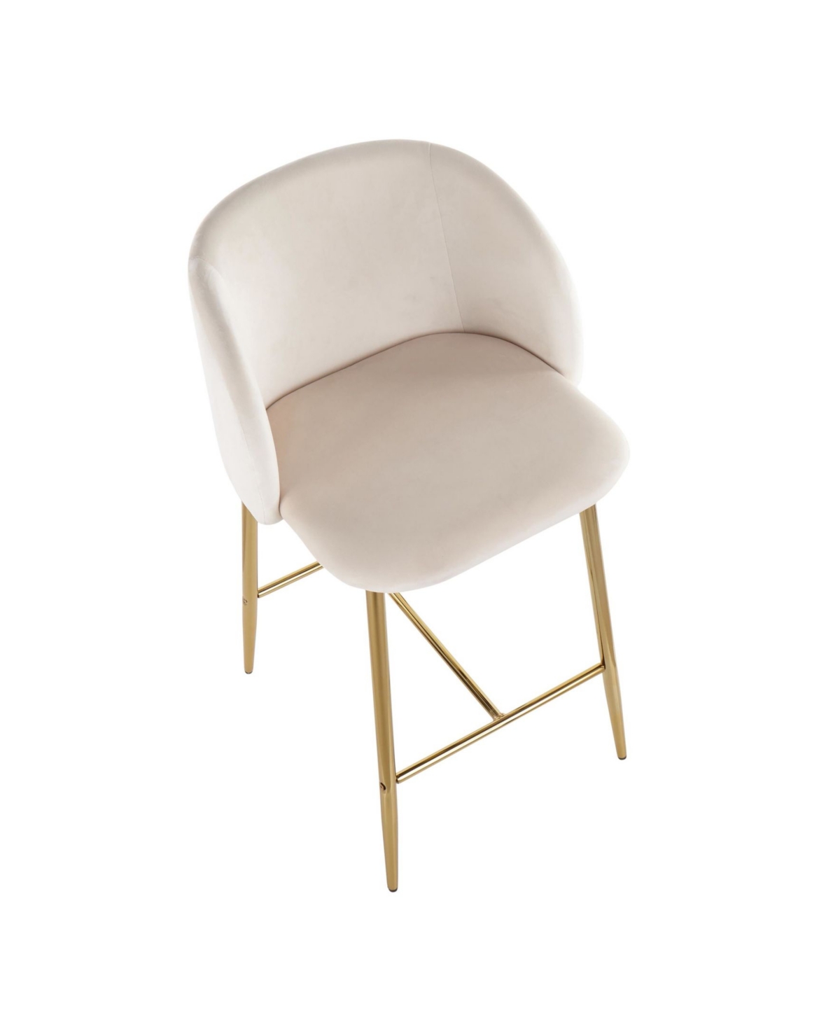 Fran Contemporary Counter Stool, Set of 2 - Gold-Tone Steel, Cream Velvet