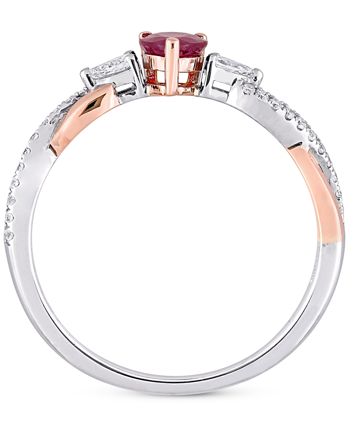 (2/5 ct. t.w.) & Diamond (1/5 ct. t.w.) Twisted Ring in 14k White & Rose Gold - Ruby