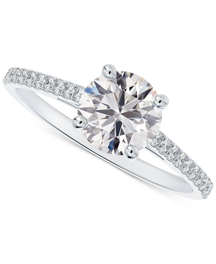 De Beers Forevermark - Diamond Round-Cut Cathedral Solitaire Pav&eacute; Band Engagement Ring (1-1/6 ct. t.w.) in 14k White Gold