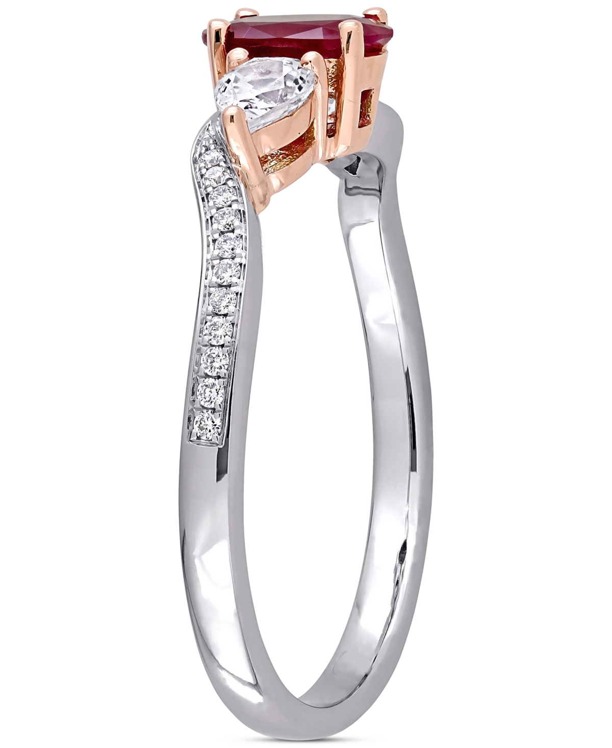 (7/8 ct. t.w.), White Sapphire (1/3 ct. t.w.) & Diamond (1/20 ct. t.w.) Ring in 14k White & Rose Gold - Ruby