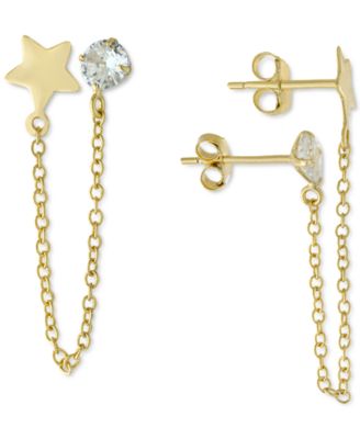 Giani Bernini - Cubic Zirconia & Star Double Pierced Chain Drop Earrings in Gold-Plated Sterling Silver