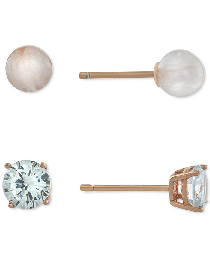 Giani Bernini - 2-Pc. Cubic Zirconia & Rose Quartz Stud Earrings in Rose Gold-Plated Sterling Silver