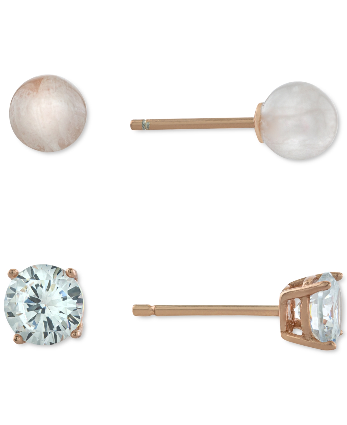 2-Pc. Cubic Zirconia & Rose Quartz Stud Earrings in Rose Gold-Plated Sterling Silver, Created for Macy's - Rose