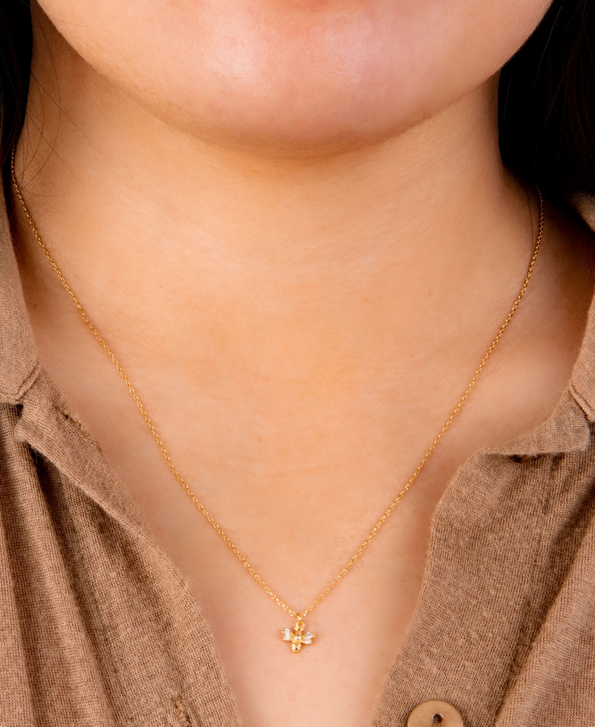 Giani Bernini Cubic Zirconia Bee Pendant Necklace in Gold-Plated Sterling Silver, + extender, Created for Macy's