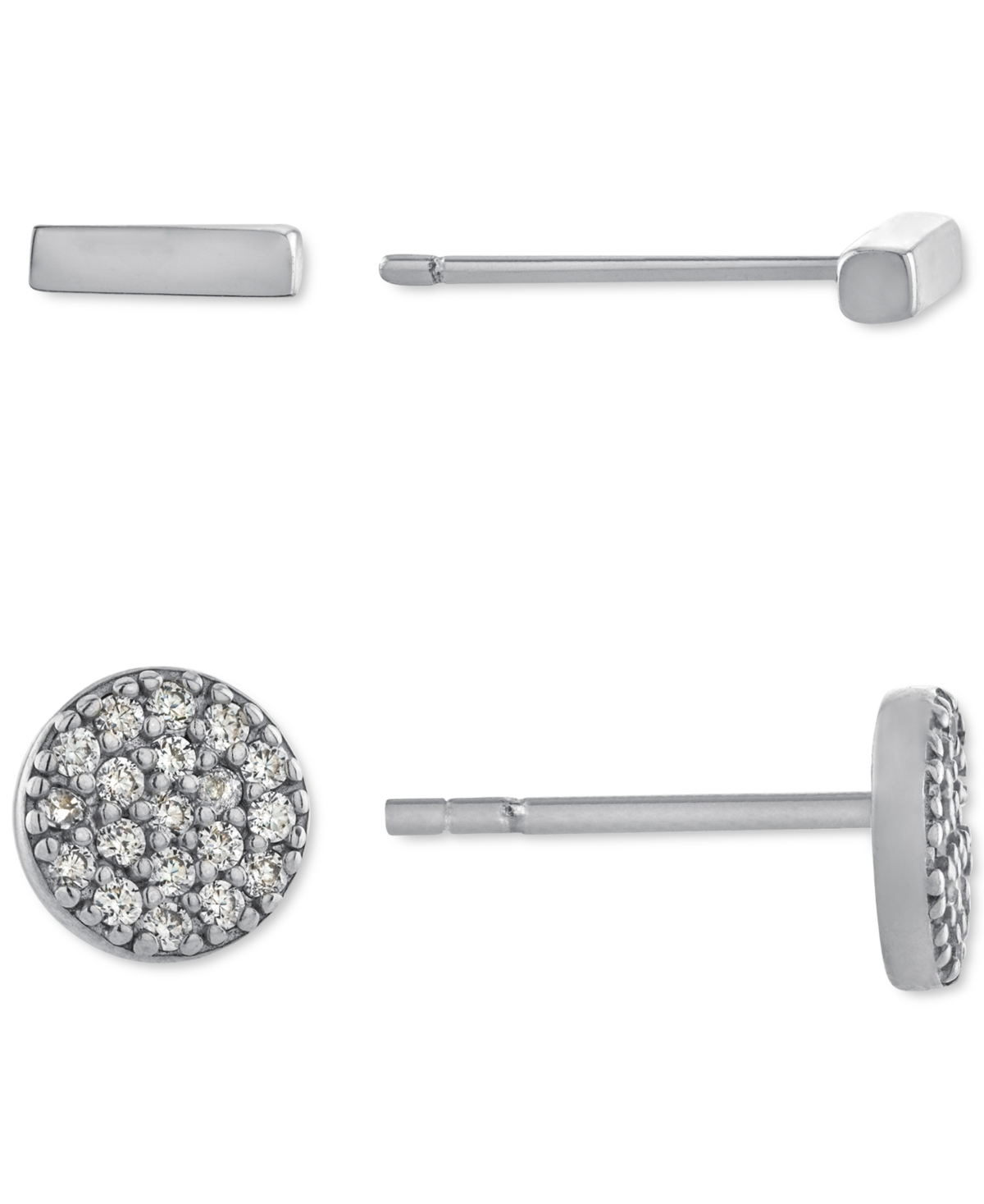 2-Pc. Cubic Zirconia Cluster & Bar Stud Earrings in Sterling Silver, Created for Macy's - Sterling Silver