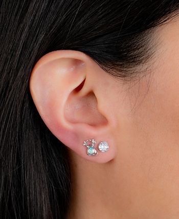 Giani Bernini - 2-Pc. Set Cubic Zirconia & Simulated Opal Cat Stud Earrings in Sterling Silver