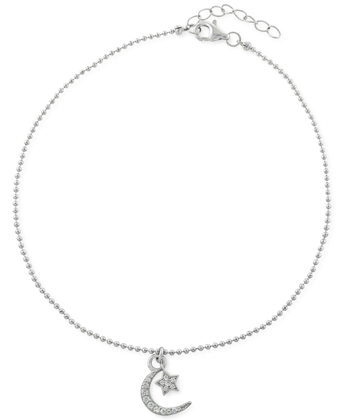 Cubic Zirconia Moon & Star Charm Ankle Bracelet in Sterling Silver, Created for Macy's - Sterling Silver