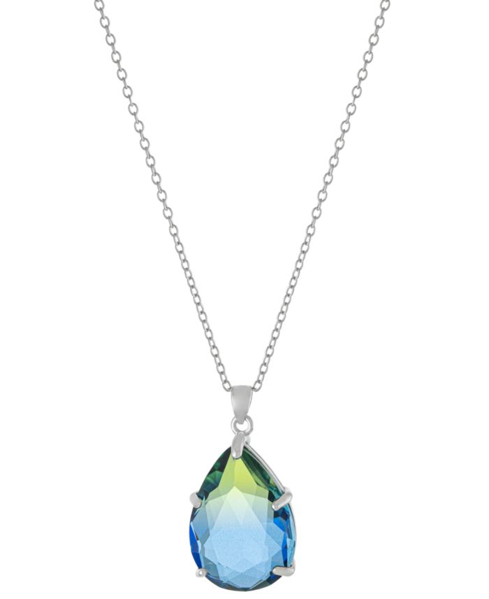 Ombr&eacute; Crystal Teardrop Pendant Necklace in Sterling Silver, 16" +