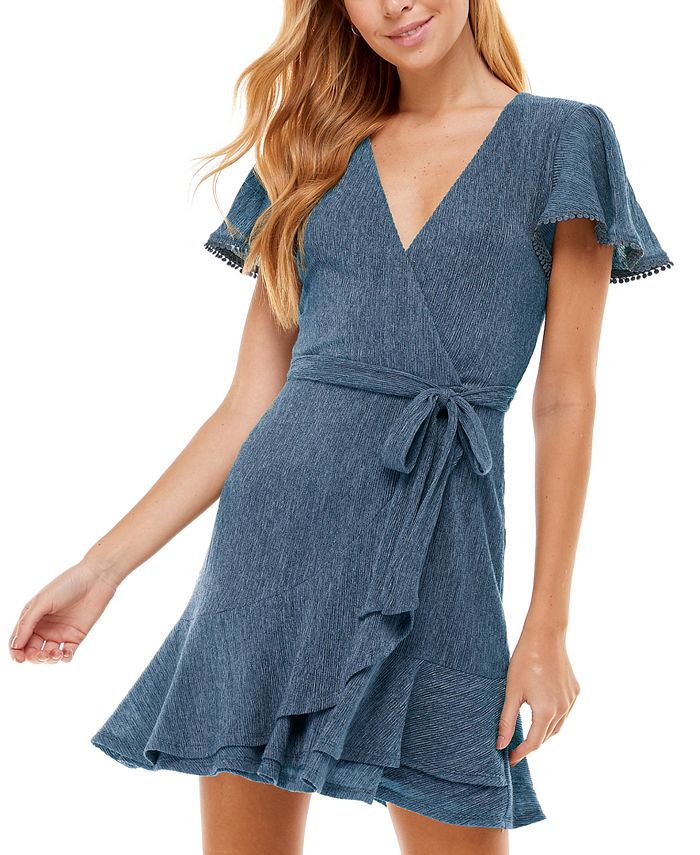 City Studios Juniors Flutter Sleeve Belted Dress Reviews Dresses Juniors Macy S