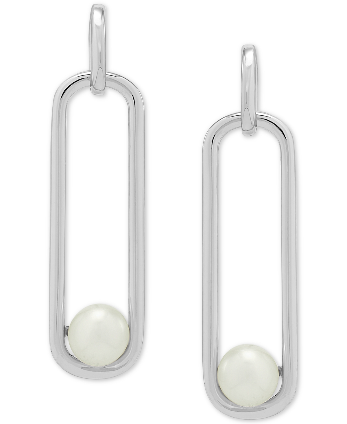 Cultured Freshwater Button Pearl (5mm) Paperclip Drop Earrings in Sterlingor 14K Yellow Gold Over- Silver