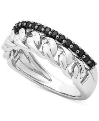Macy's - Onyx Chain Link Statement Ring in Sterling Silver or 14K Yellow Gold Over Silver
