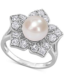 Cultured Freshwater Pearl (8-1/2mm) & Lab-Created White Sapphire (1-1/3 ct. t.w.) Flower Ring in Sterling Silver