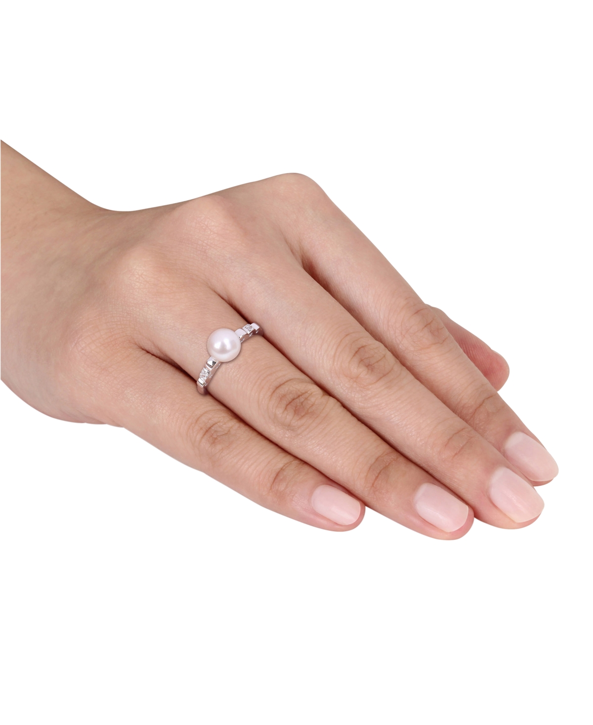 Cultured Freshwater Pearl (7mm) & Lab-CreatedSapphire Accent Ring in Sterling Silver - White