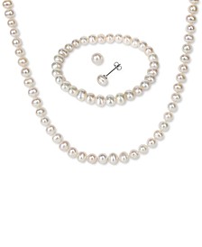 3-Pc. Set Cultured Freshwater Pearl (6-7mm) Bracelet, Necklace & Stud Earrings