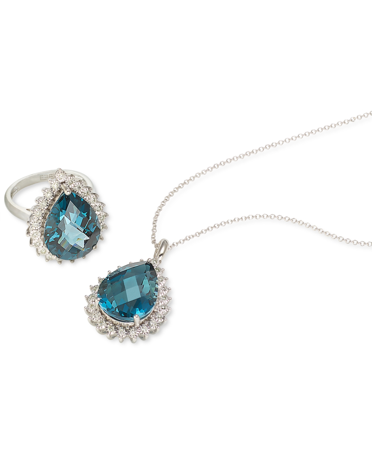 Effy London(12-3/4 ct. t.w.) & Diamond (1/5 ct. t.w.) Ring in 14k White Gold - Blue Topaz