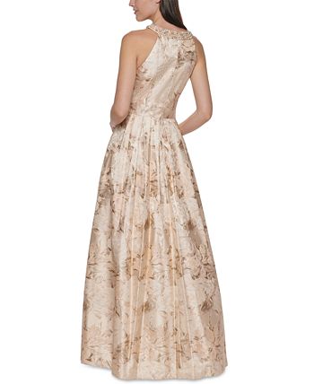 Eliza j beaded halter hot sale neck floral jacquard ball gown