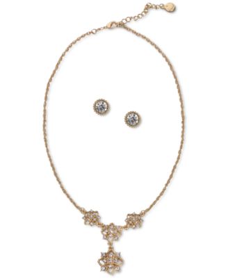 Photo 1 of Charter Club Gold-Tone Crystal Flower Lariat Necklace & Stud Earrings Set, Created for Macy's