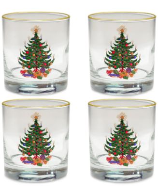 Culver Christmas Tree Old-Fashioned Glass with 22k Gold Rim, Set of 4 ...