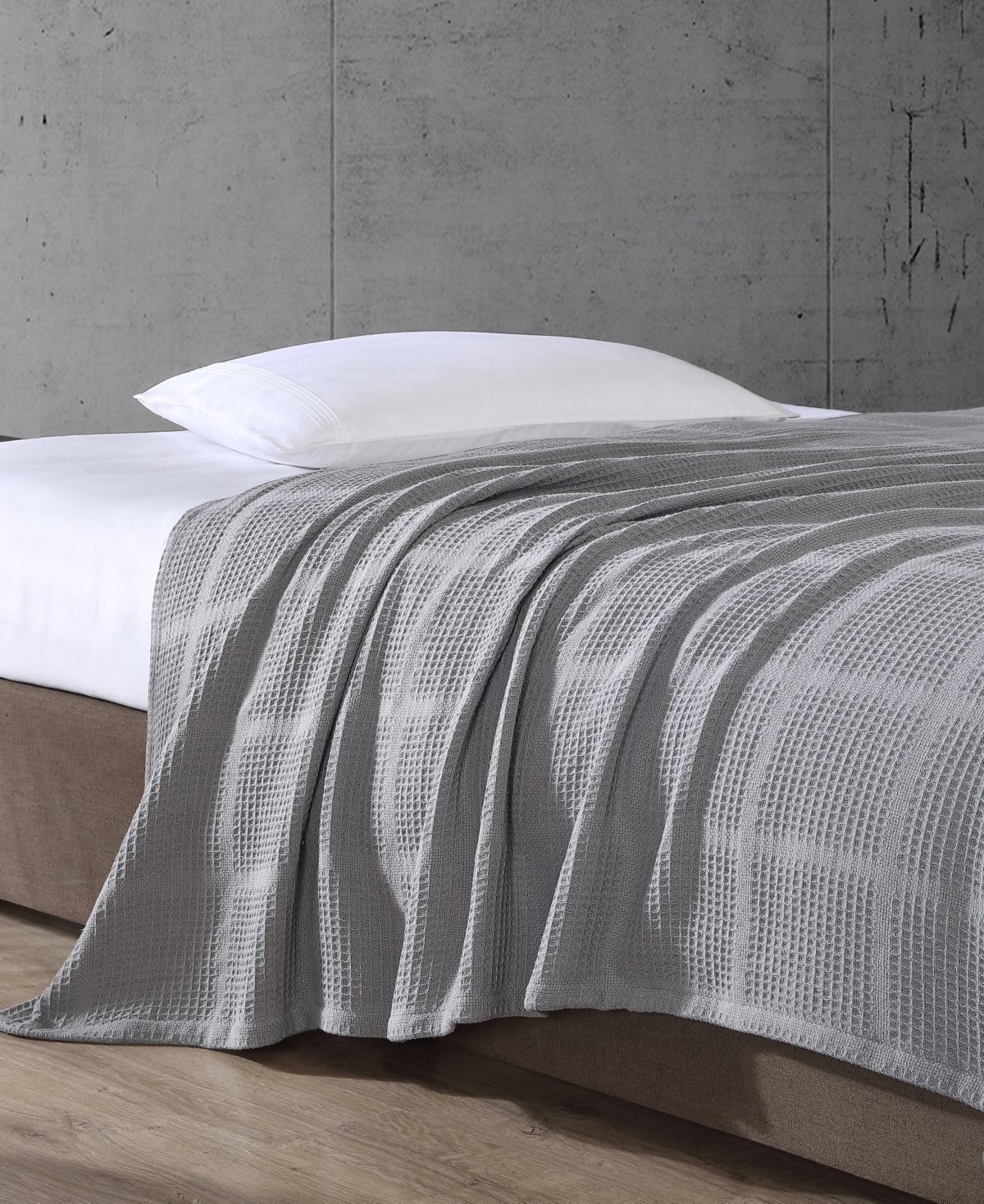 Kenneth Cole New York Essentials Waffle Grid Cotton Dobby Blanket, Full/queen In Smoke