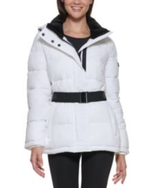 Hooded Stretch Belted Puffer Coat