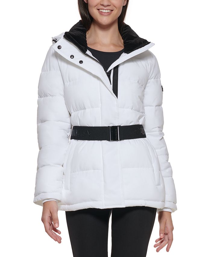 Calvin Klein Women's Hooded Stretch Belted Puffer Coat & Reviews - Coats &  Jackets - Women - Macy's