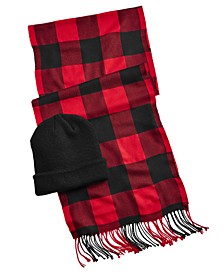 Men's 2-Pc. Plaid Scarf & Colorblocked Beanie Set, Created for Macy's