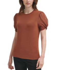 Petite Mixed-Media Puff-Sleeve Top