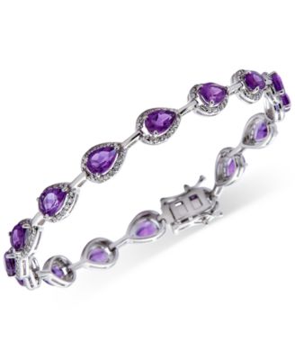 Macy's - Amethyst (6 ct. t.w.) & White Topaz (3/8 ct. t.w.) Halo Teardrop Link Bracelet in Sterling Silver (Also in Blue Topaz)