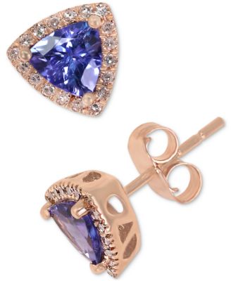 Macy's - Tanzanite (3/4 ct. t.w.) & Diamond (1/8 ct. t.w.) Triangle Halo Stud Earrings in 14k Rose Gold