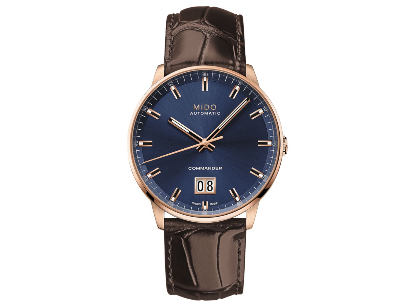 Мужские часы Mido Swiss Automatic Commander Big Date Brown Leather Strap Watch 42mm — фото 1